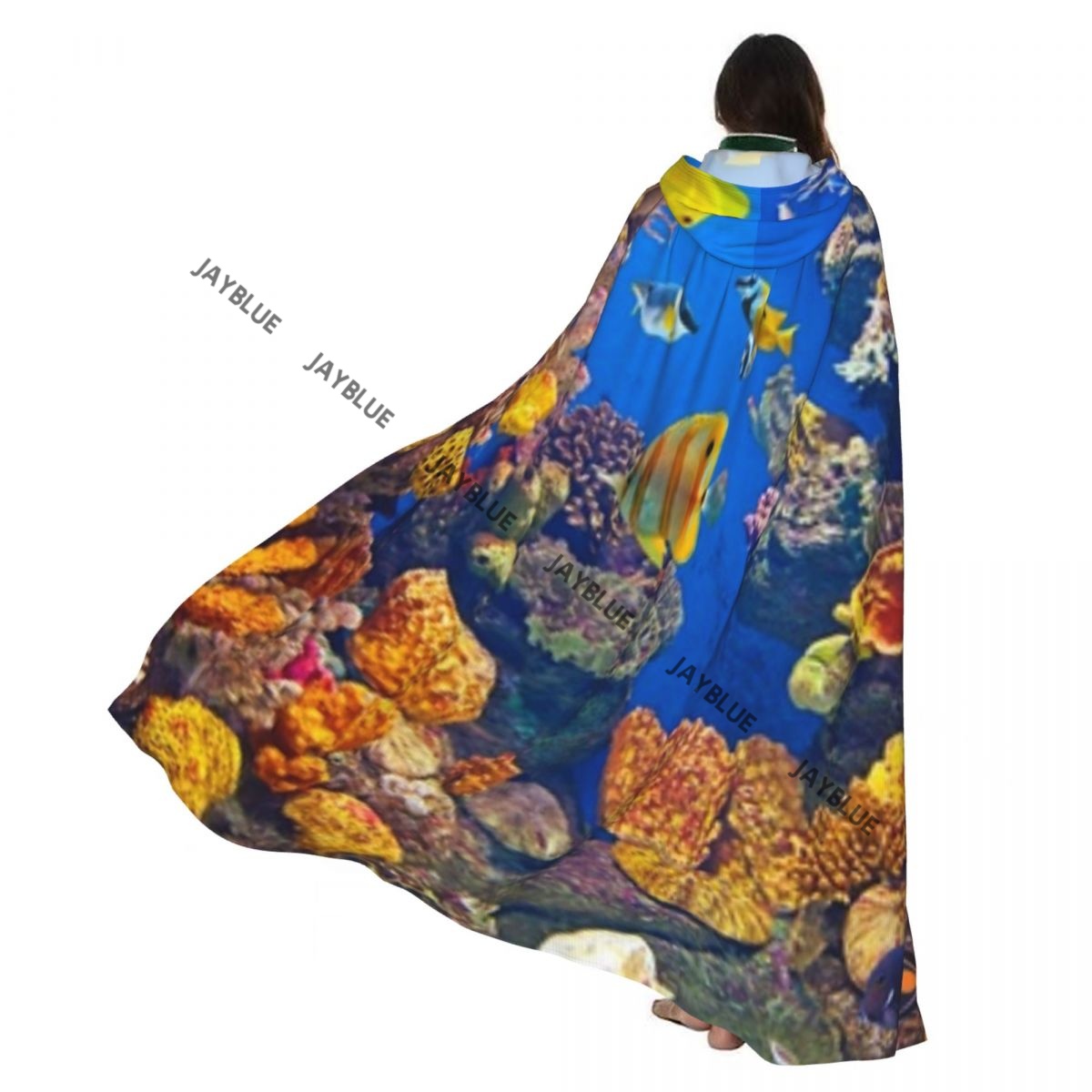 Aquarium Queen Fish - Unisex ผู้ใหญ่สีสัน Aquarium สีสันปลาเสื้อคลุม Hood ยาวชุดแม่มดคอสเพลย์