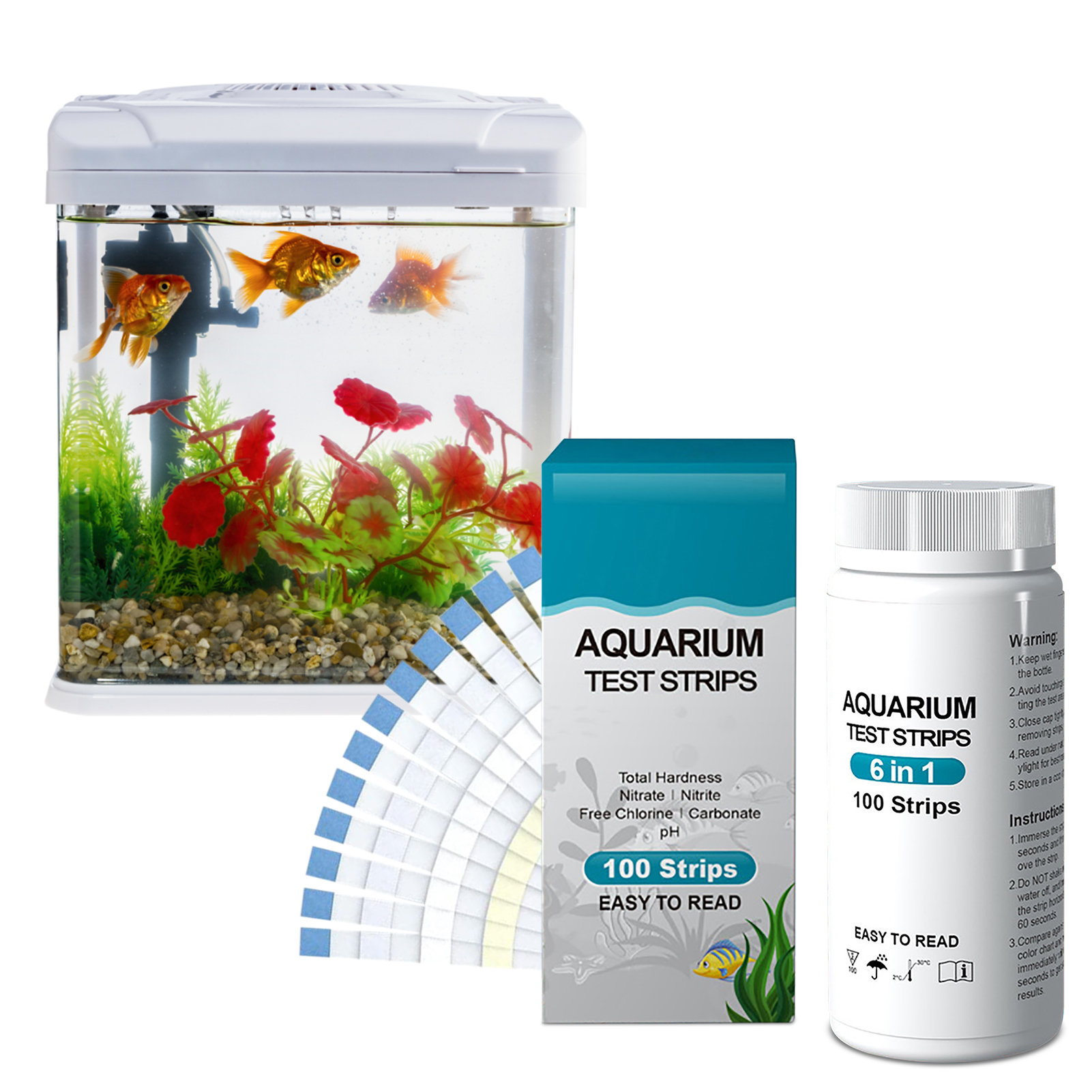 Aquarium Fish In Pond - 100pcs 6-in-1 แถบทดสอบคุณภาพน้ําชุด PH Nitrate Nitrite