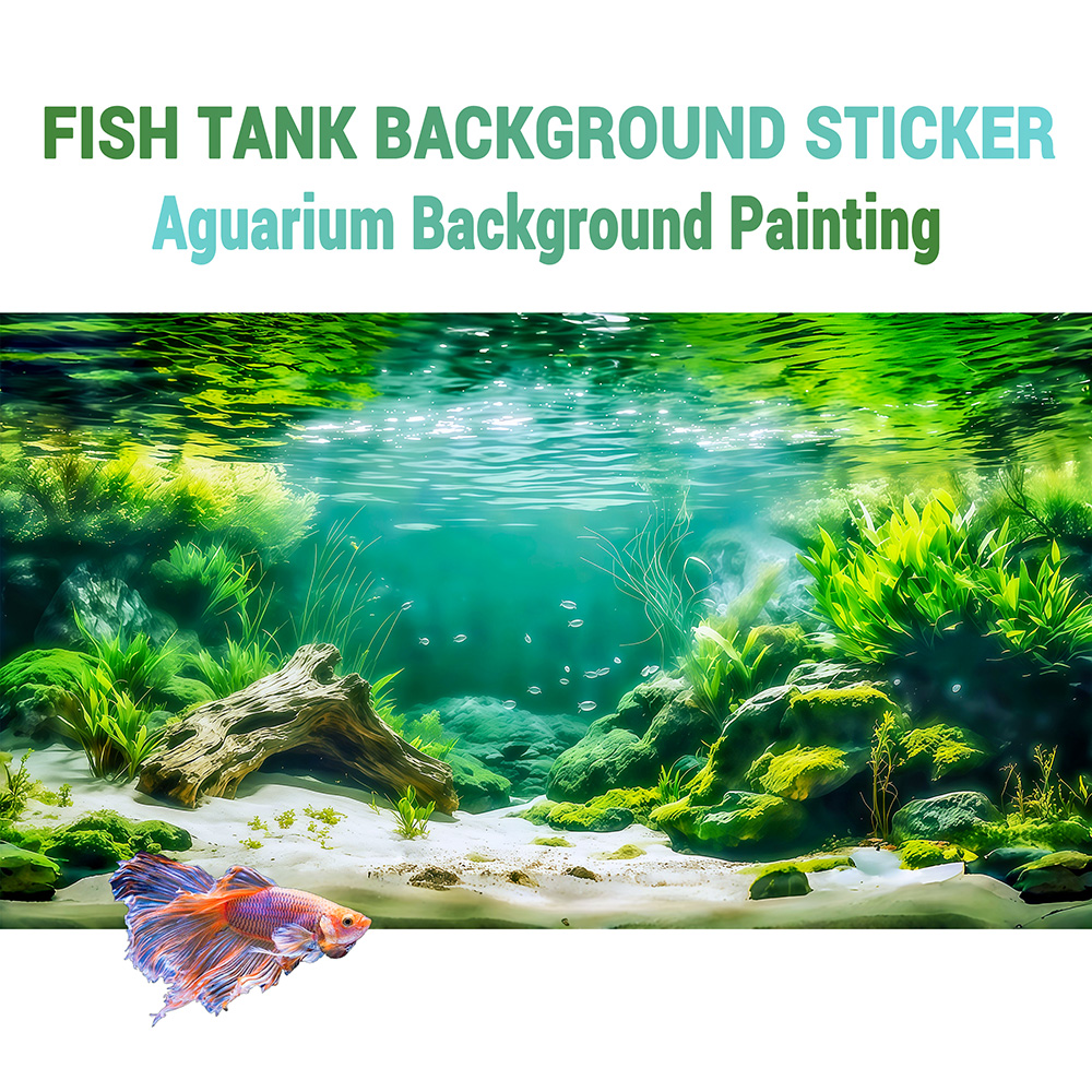 Aquarium Fish Background - กิ่งก้านแม่น้ำที่ก้นบ่อ, ภาพวาดพื้นหลังตู้ปลา, สติกเกอร์ตู้ปลา, แบบติดเองด้านหน้า, ของตกแต่งตู้ปลา
